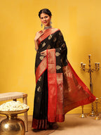 Hiral Fashion Black Banarasi Silk Woven Design Saree