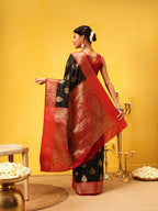 Hiral Fashion Black Banarasi Silk Woven Design Saree