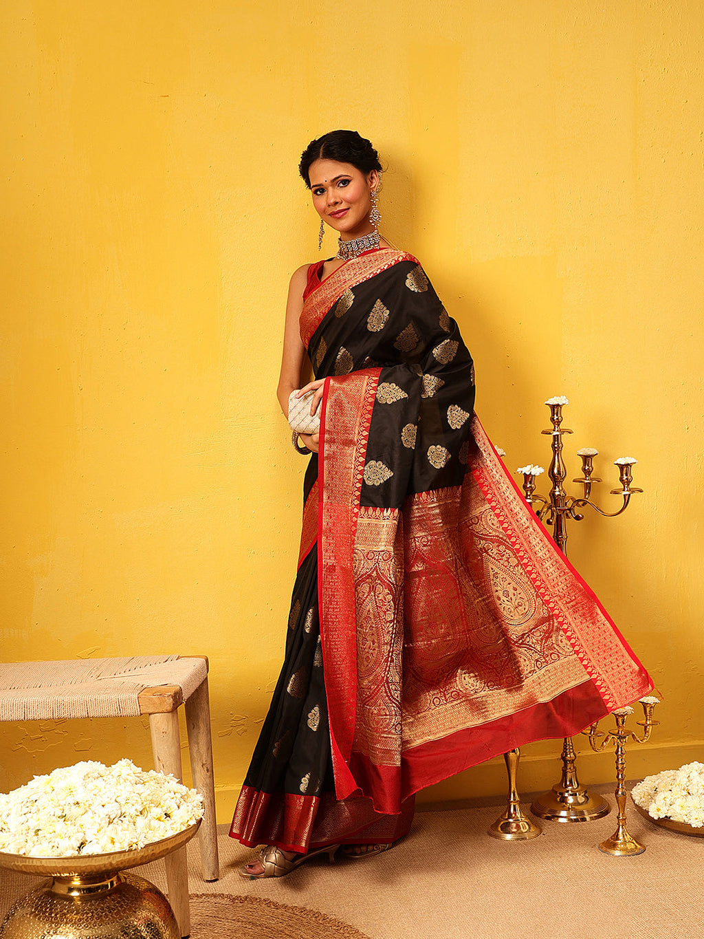 Hiral Fashion Black Banarasi Silk Woven Design Saree