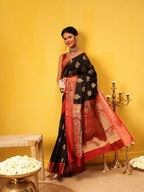 Hiral Fashion Black Banarasi Silk Woven Design Saree
