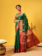 Hiral Fashion Green Banarasi Silk Woven Design Saree