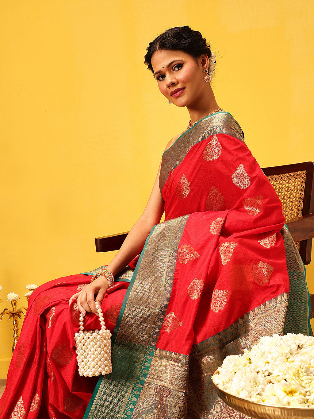 Hiral Fashion Red Banarasi Silk Woven Design Saree