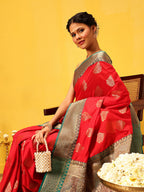 Hiral Fashion Red Banarasi Silk Woven Design Saree