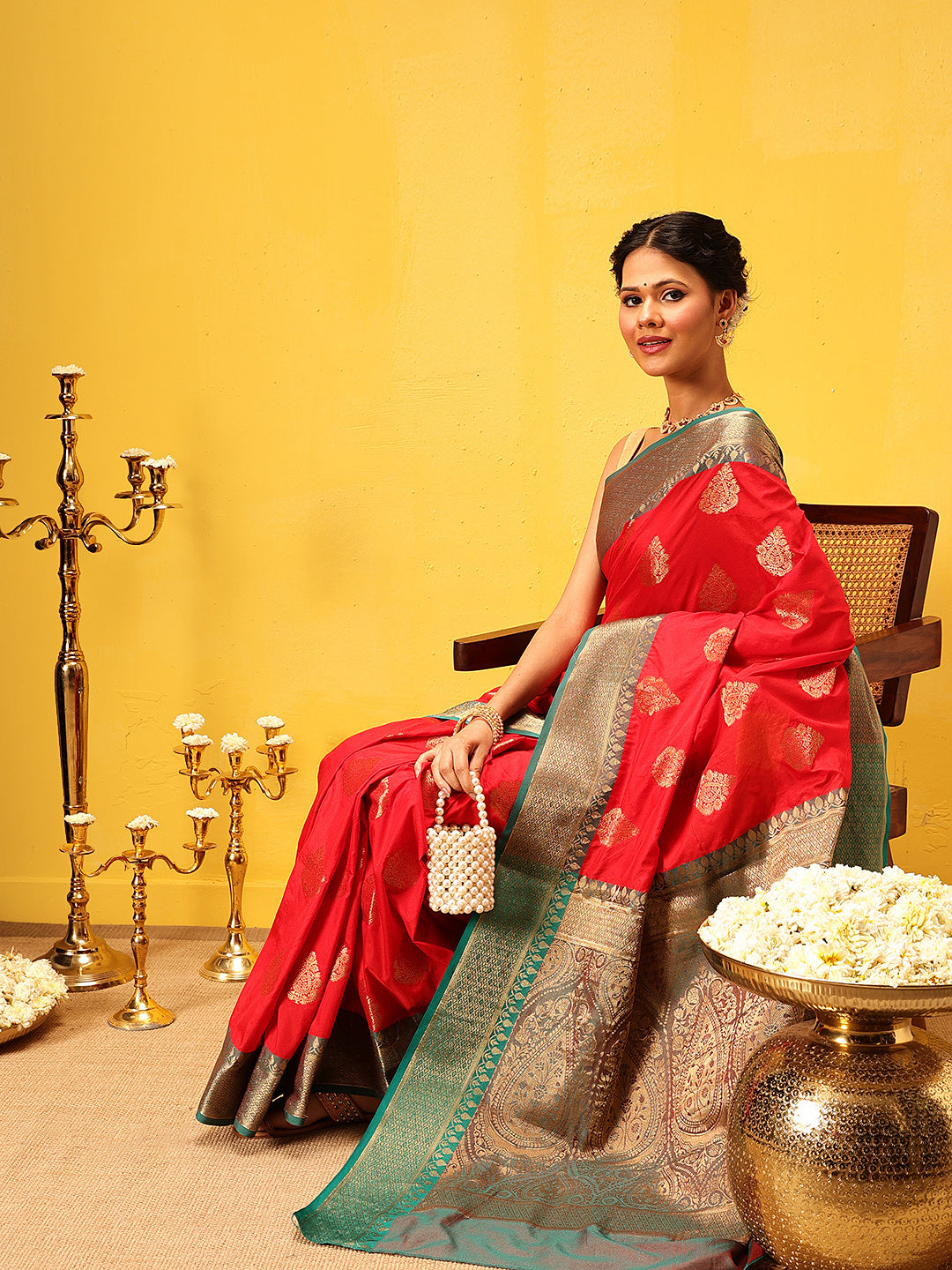 Hiral Fashion Red Banarasi Silk Woven Design Saree