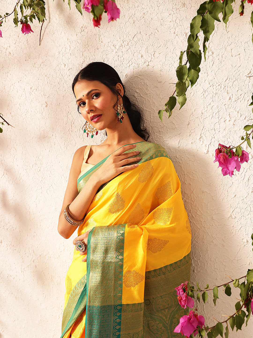 Hiral Fashion Yellow Banarasi Silk Woven Design Saree