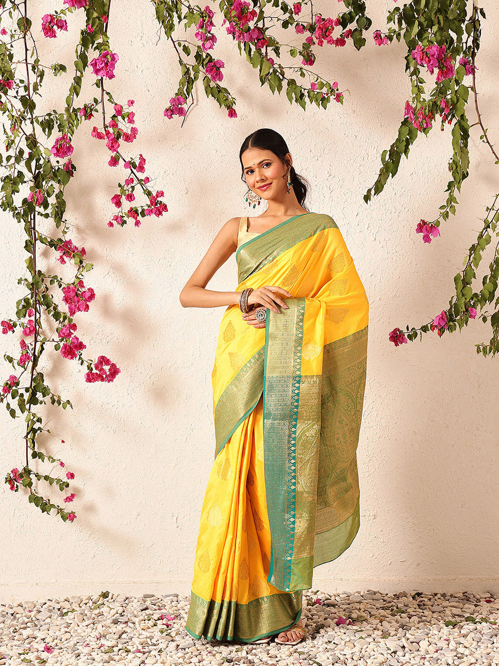Hiral Fashion Yellow Banarasi Silk Woven Design Saree