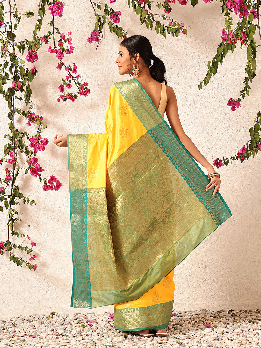 Hiral Fashion Yellow Banarasi Silk Woven Design Saree