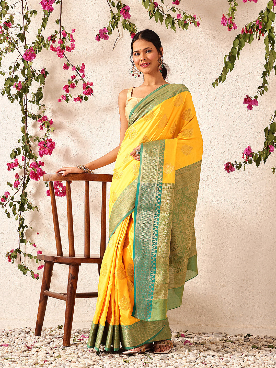Hiral Fashion Yellow Banarasi Silk Woven Design Saree