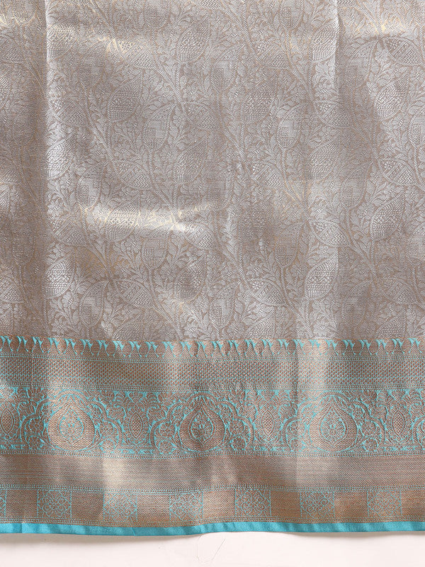 Blue Tissue Silk Woven Zari Design Floral Saree with Unstitched Blouse - Hiral Fashion