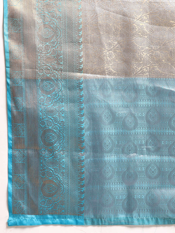 Blue Tissue Silk Woven Zari Design Floral Saree with Unstitched Blouse - Hiral Fashion