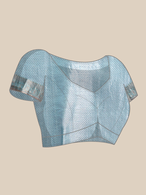 Blue Tissue Silk Woven Zari Design Floral Saree with Unstitched Blouse - Hiral Fashion
