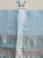 Blue Tissue Silk Woven Zari Design Floral Saree with Unstitched Blouse - Hiral Fashion