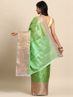 Green Tissue Silk Woven Zari Design Floral Saree with Unstitched Blouse - Hiral Fashion