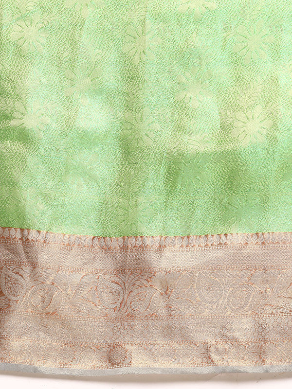 Green Tissue Silk Woven Zari Design Floral Saree with Unstitched Blouse - Hiral Fashion