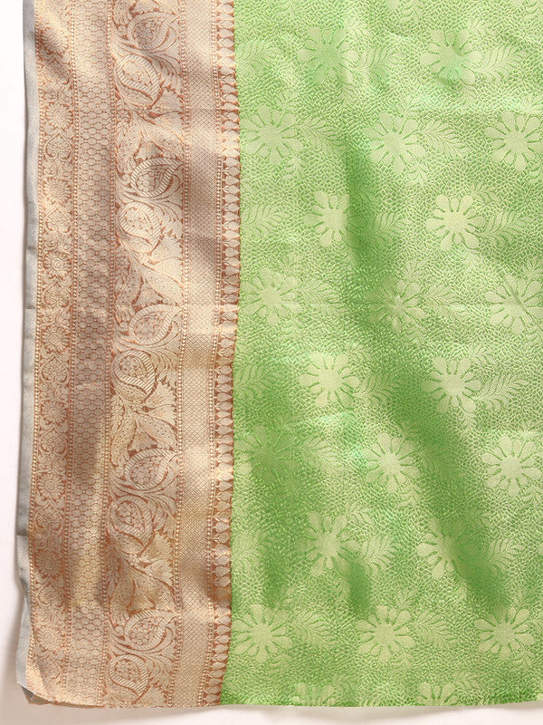 Green Tissue Silk Woven Zari Design Floral Saree with Unstitched Blouse - Hiral Fashion