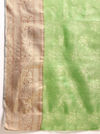 Green Tissue Silk Woven Zari Design Floral Saree with Unstitched Blouse - Hiral Fashion