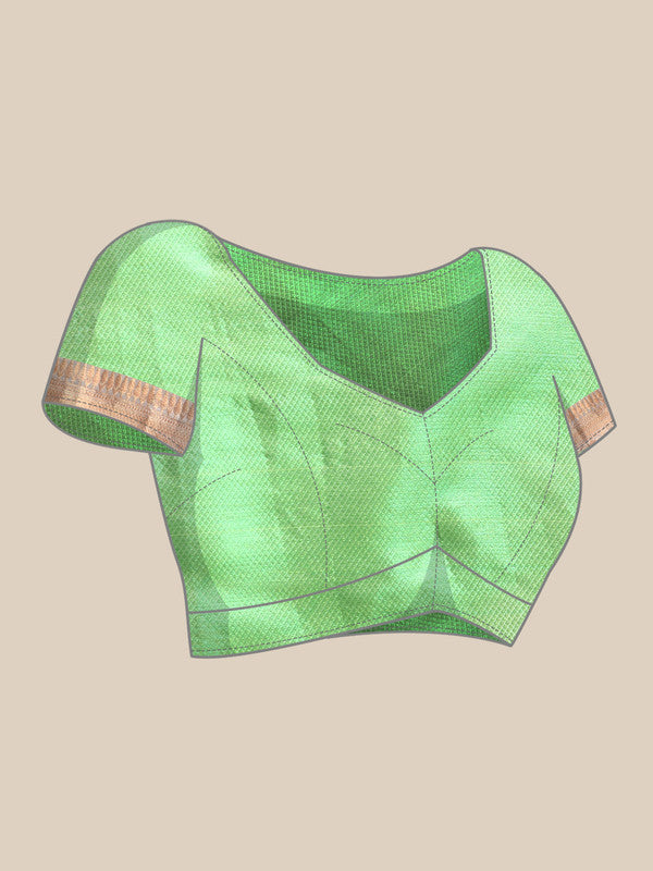 Green Tissue Silk Woven Zari Design Floral Saree with Unstitched Blouse - Hiral Fashion
