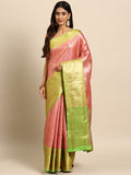 Pink Tissue Silk Woven Zari Design Floral Saree with Unstitched Blouse - Hiral Fashion