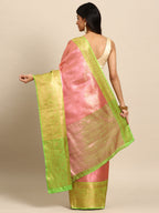 Pink Tissue Silk Woven Zari Design Floral Saree with Unstitched Blouse - Hiral Fashion
