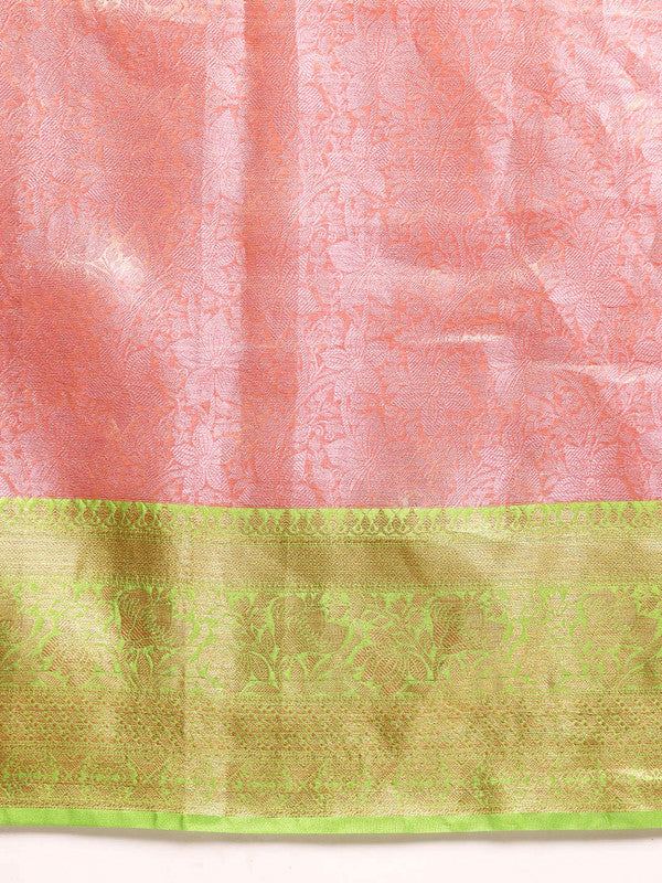 Pink Tissue Silk Woven Zari Design Floral Saree with Unstitched Blouse - Hiral Fashion