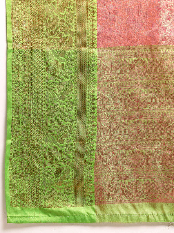 Pink Tissue Silk Woven Zari Design Floral Saree with Unstitched Blouse - Hiral Fashion
