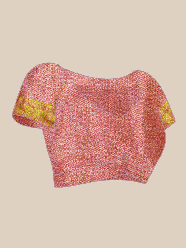 Pink Tissue Silk Woven Zari Design Floral Saree with Unstitched Blouse - Hiral Fashion