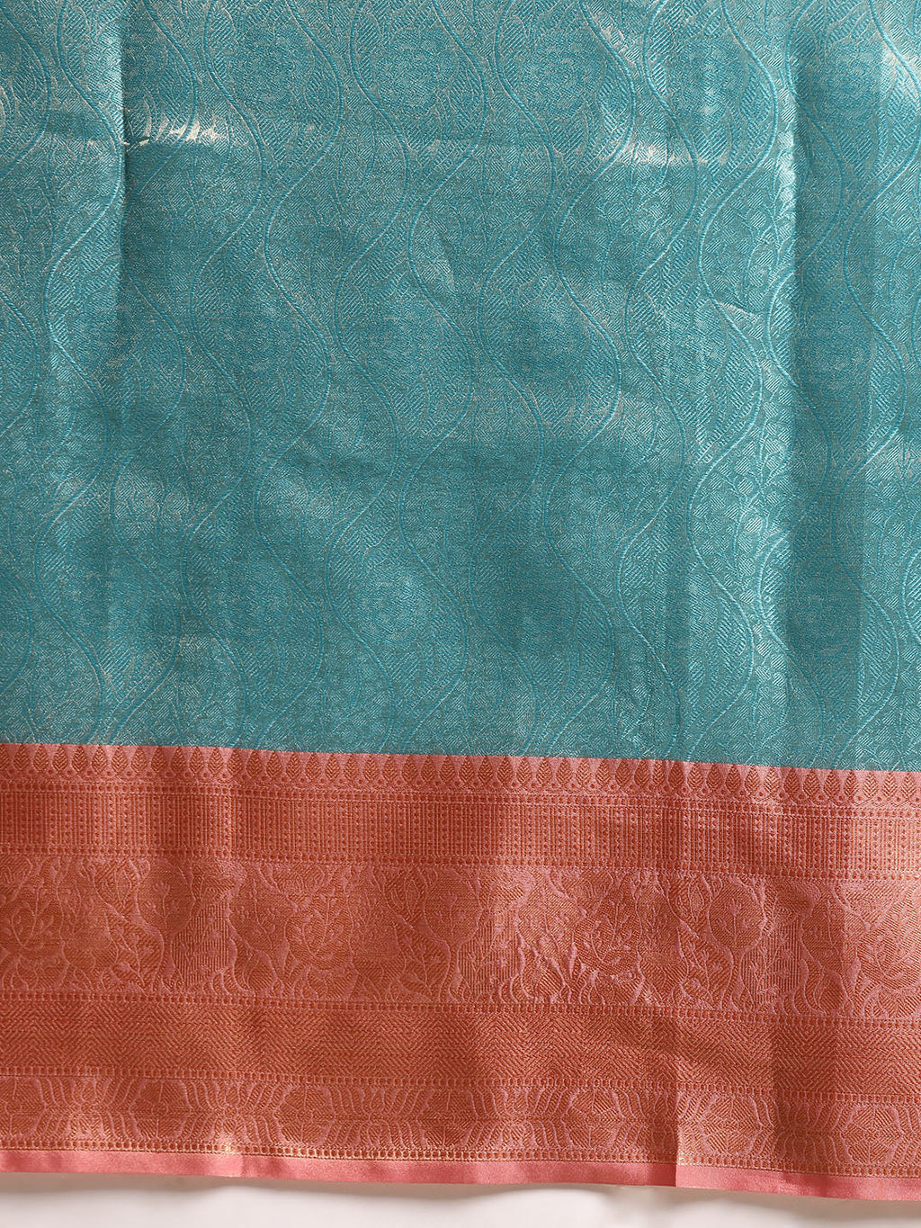 Turquoise Tissue Silk Woven Zari Design Floral Saree with Unstitched Blouse - Hiral Fashion