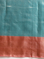 Turquoise Tissue Silk Woven Zari Design Floral Saree with Unstitched Blouse - Hiral Fashion