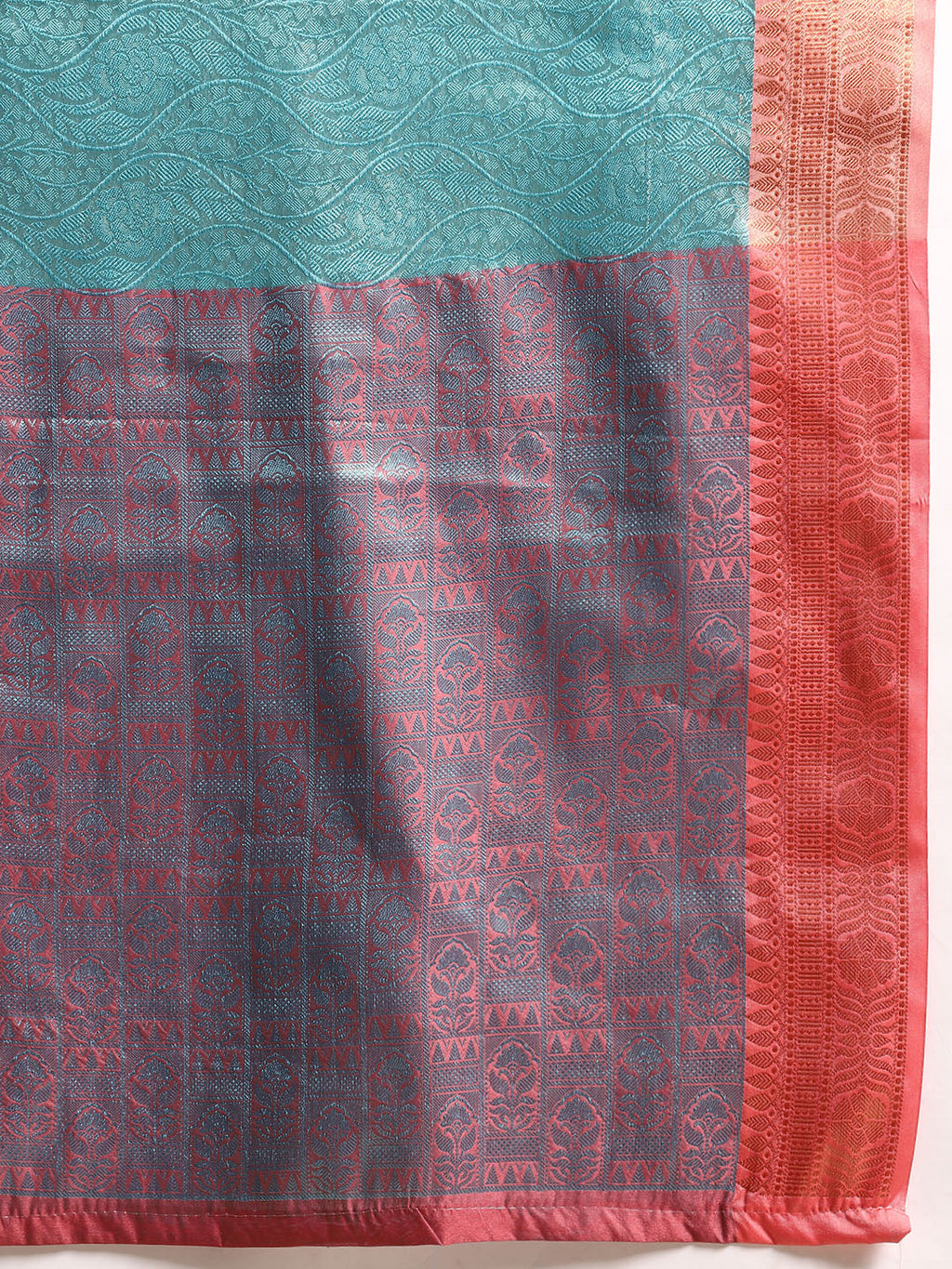 Turquoise Tissue Silk Woven Zari Design Floral Saree with Unstitched Blouse - Hiral Fashion