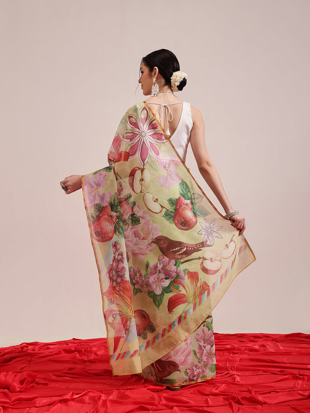 Hiral Fashion Olive Chanderi Cotton Blend Animal Print Digital Printed Saree