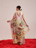 Hiral Fashion Olive Chanderi Cotton Blend Animal Print Digital Printed Saree