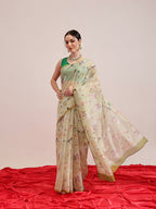 Hiral Fashion Olive Chanderi Cotton Blend Animal Print Digital Printed Saree