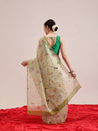 Hiral Fashion Olive Chanderi Cotton Blend Animal Print Digital Printed Saree