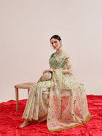 Hiral Fashion Olive Chanderi Cotton Blend Animal Print Digital Printed Saree