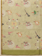 Hiral Fashion Olive Chanderi Cotton Blend Animal Print Digital Printed Saree