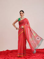 Hiral Fashion Red Chanderi Cotton Blend Fruits Digital Printed Saree