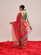 Hiral Fashion Red Chanderi Cotton Blend Fruits Digital Printed Saree