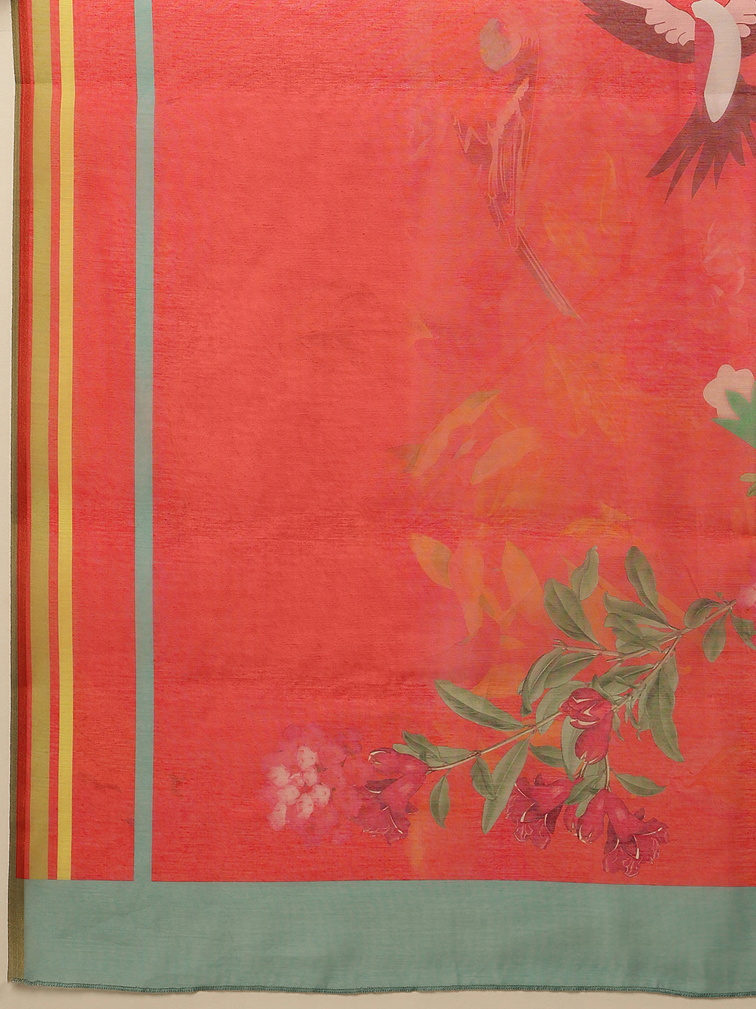 Hiral Fashion Red Chanderi Cotton Blend Fruits Digital Printed Saree