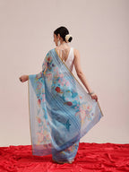 Hiral Fashion Blue Chanderi Cotton Blend Fruits Digital Printed Saree