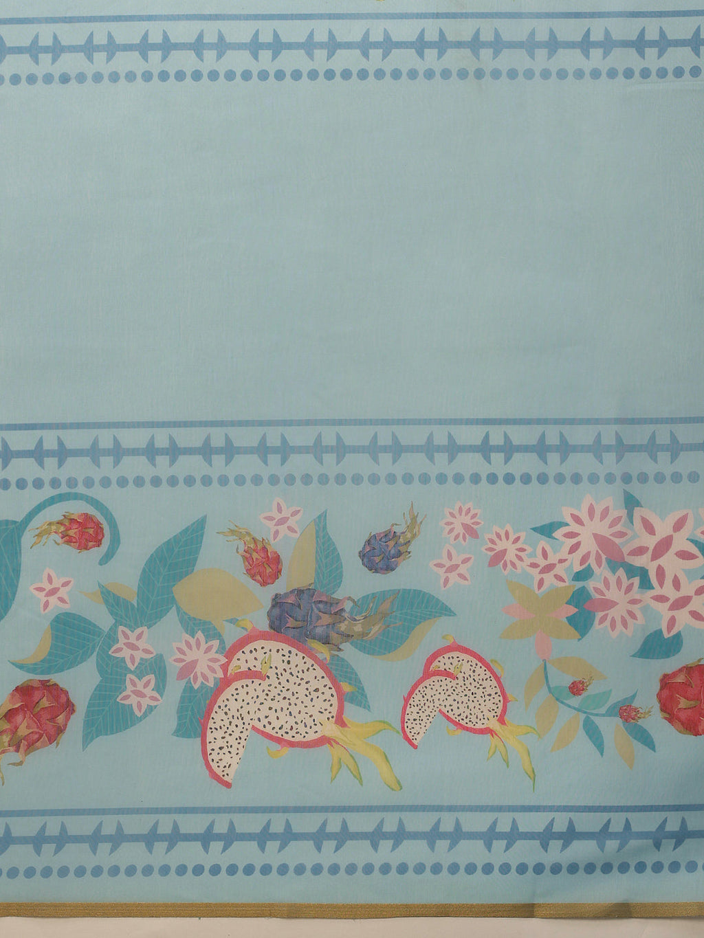 Hiral Fashion Blue Chanderi Cotton Blend Fruits Digital Printed Saree
