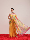 Hiral Fashion Yellow Chanderi Cotton Blend Fruits Digital Printed Saree