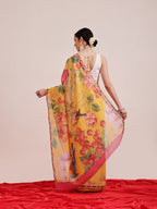 Hiral Fashion Yellow Chanderi Cotton Blend Fruits Digital Printed Saree