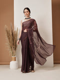 Hiral Fashion Brown Chanderi Cotton Blend Floral Digital Printed Saree