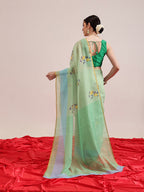 Hiral Fashion Green Chanderi Cotton Blend Animal Print Digital Printed Saree
