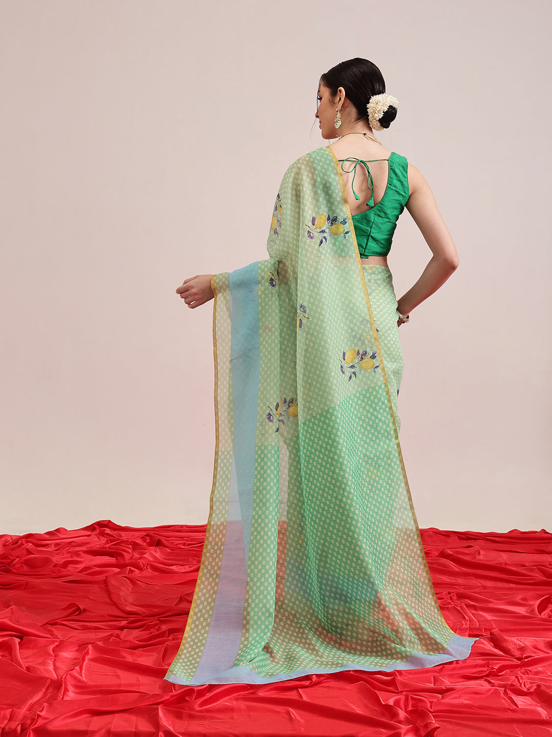 Hiral Fashion Green Chanderi Cotton Blend Animal Print Digital Printed Saree