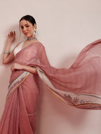 Hiral Fashion Maroon Chanderi Cotton Blend Stripes Digital Printed Saree