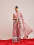 Hiral Fashion Maroon Chanderi Cotton Blend Stripes Digital Printed Saree