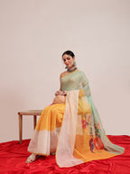 Hiral Fashion Yellow Chanderi Cotton Blend Fruits Digital Printed Saree
