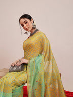 Hiral Fashion Olive Chanderi Cotton Blend Geomatric Digital Printed Saree
