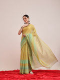 Hiral Fashion Olive Chanderi Cotton Blend Geomatric Digital Printed Saree